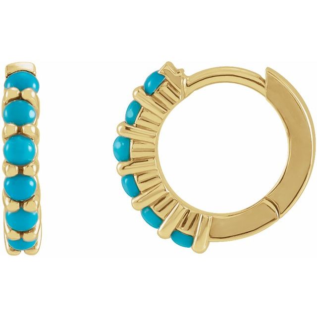 Natural Turquoise Cabochon Hinged Hoop Earrings in 14K Gold, Sterling Silver & Platinum