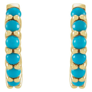 14K White Gold Natural Turquoise 12.2 mm Huggie Hoop Earrings