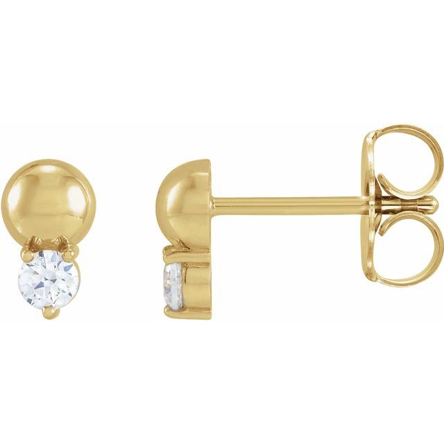 14K Gold Natural Diamond Solitaire Bead Earrings