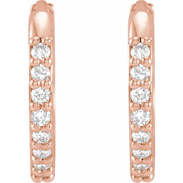 14K Rose Gold 1/8 CTW Natural Diamond Polished Huggie Hoop Earrings