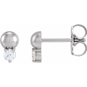 14K Gold Natural Diamond Solitaire Bead Earrings