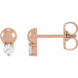 14K Gold Natural Diamond Solitaire Bead Earrings