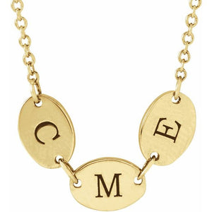 Heart Engravable Oval Disc Family Necklace in 14K Gold, Sterling Silver and Platinum