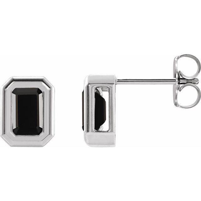 Natural Black Onyx Solitaire Bezel-Set Earrings in 14K Gold, Silver & Platinum