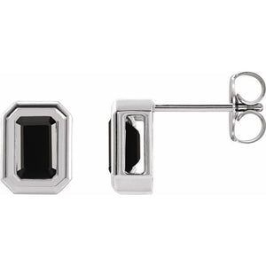 Natural Black Onyx Solitaire Bezel-Set Earrings in 14K Gold, Silver & Platinum