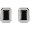 14K White Gold Black Onyx Solitaire Earrings with Emerald Accents