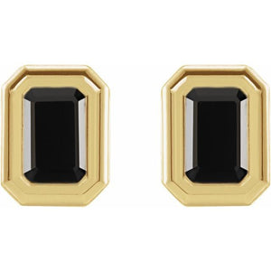 14K White Gold Black Onyx Solitaire Earrings with Emerald Accents