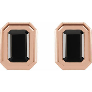 14K White Gold Black Onyx Solitaire Earrings with Emerald Accents