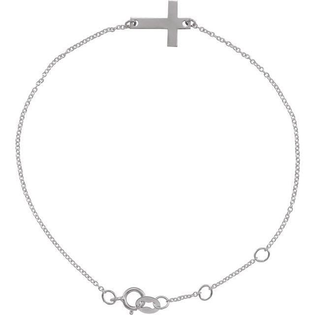 14K Gold Engravable Petite Sideways Cross Bracelet