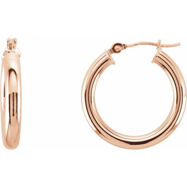 14K White Tube 15 mm Hoop Earrings