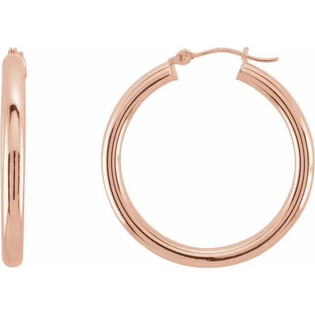 14K Gold Round Tube Hoop Earrings - Options Available