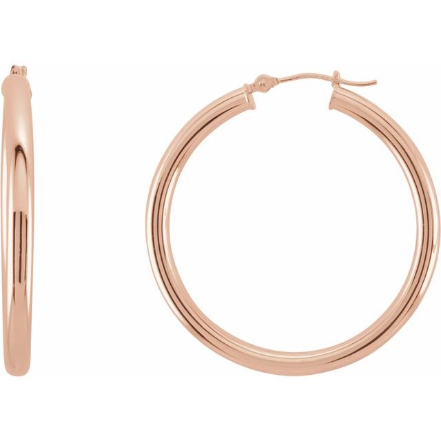 14K Gold Round Tube Hoop Earrings - Options Available