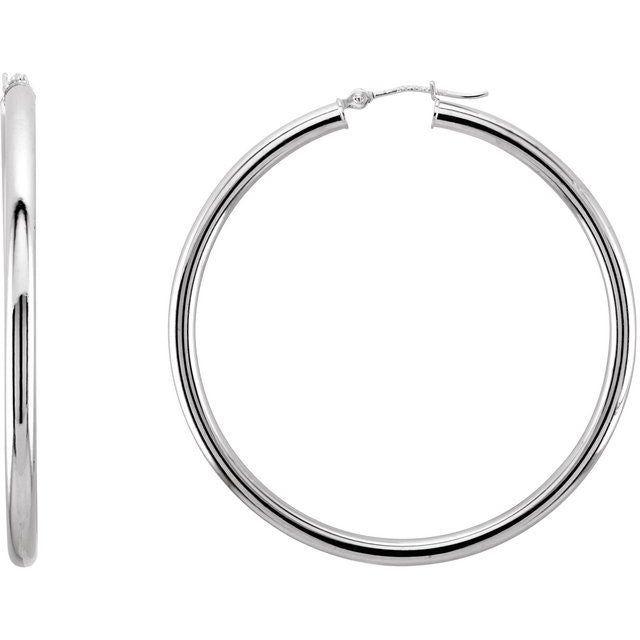 14K White Gold 15 mm Polished Tube Hoop Earrings