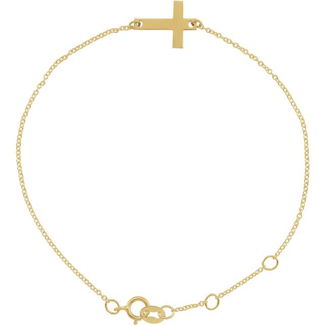 14K Gold Engravable Petite Sideways Cross Bracelet