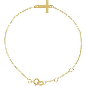 14K Gold Engravable Petite Sideways Cross Bracelet