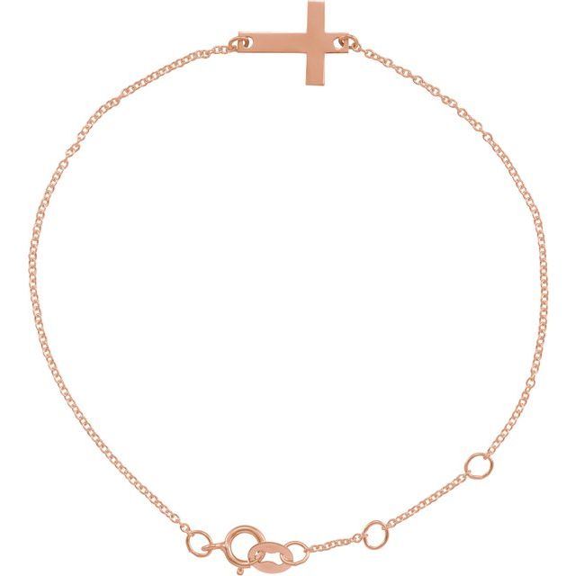 14K Gold Engravable Petite Sideways Cross Bracelet