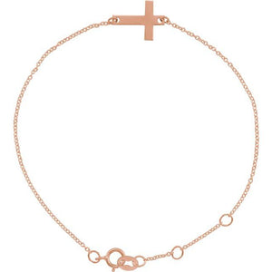 14K Gold Engravable Petite Sideways Cross Bracelet