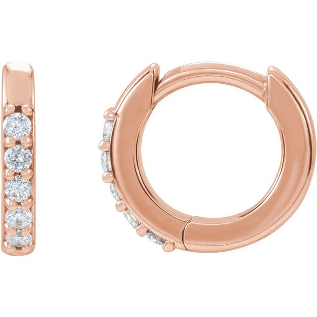 14K Rose Gold 1/8 CTW Natural Diamond Polished Huggie Hoop Earrings