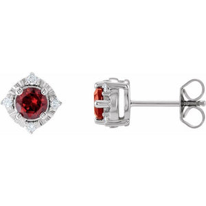 Natural Mozambique Garnet and .08 CTW Natural Diamond Earrings in 14K Gold & Silver