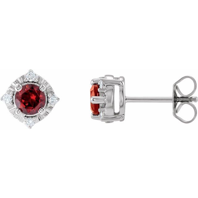 Natural Mozambique Garnet And .08 Ctw Natural Diamond Earrings