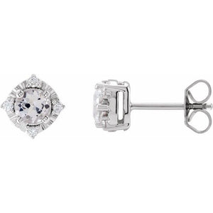 Lab-Grown White Sapphire And .08 Ctw Diamnd Earrings