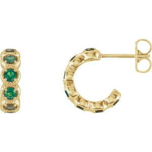 Lab-Grown Emerald & Gemstone Hoop Earrings in 14K Gold, Silver & Platinum