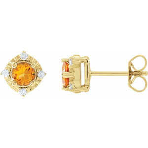 Natural Mozambique Garnet and .08 CTW Natural Diamond Earrings in 14K Gold & Silver