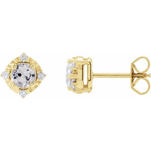 .08 CTW Lab-Grown White Sapphire and Diamond Earrings in 14K Gold & Silver