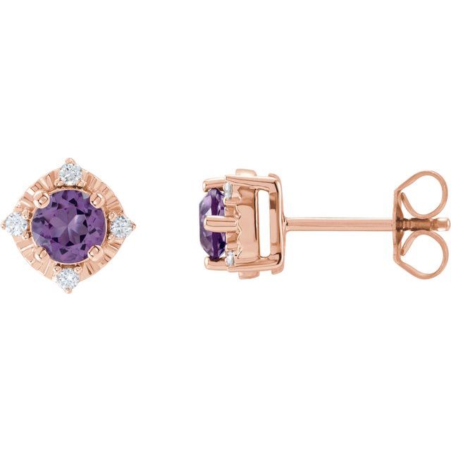 Natural Mozambique Garnet and .08 CTW Natural Diamond Earrings in 14K Gold & Silver