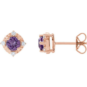 Natural Mozambique Garnet and .08 CTW Natural Diamond Earrings in 14K Gold & Silver