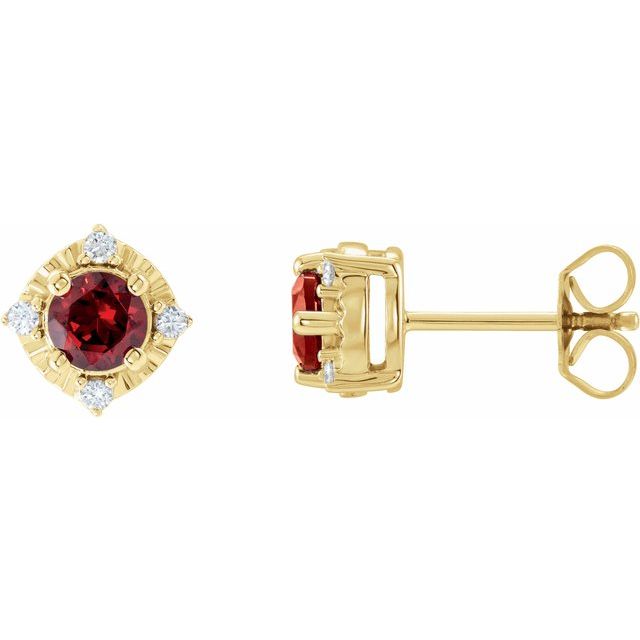 Natural Mozambique Garnet And .08 Ctw Natural Diamond Earrings