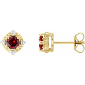 Natural Mozambique Garnet and .08 CTW Natural Diamond Earrings in 14K Gold & Silver