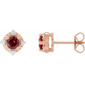 Natural Mozambique Garnet and .08 CTW Natural Diamond Earrings in 14K Gold & Silver
