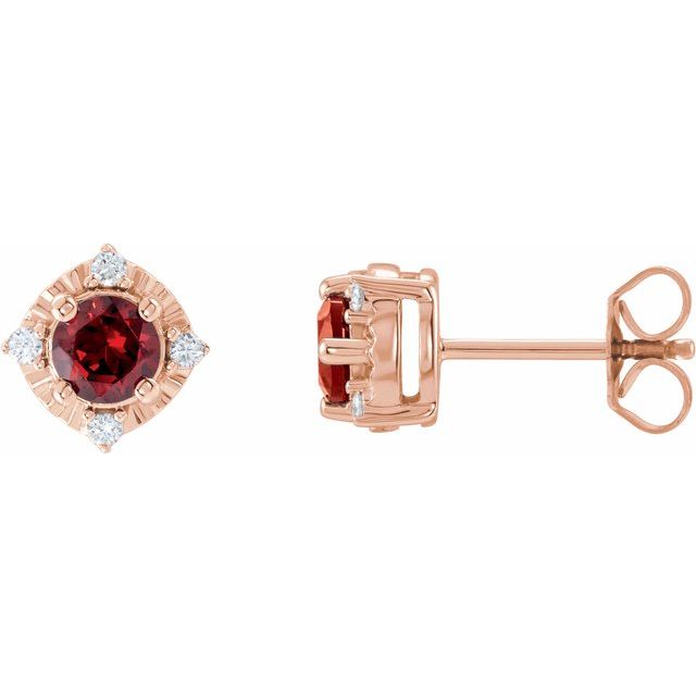 Natural Mozambique Garnet And .08 Ctw Natural Diamond Earrings