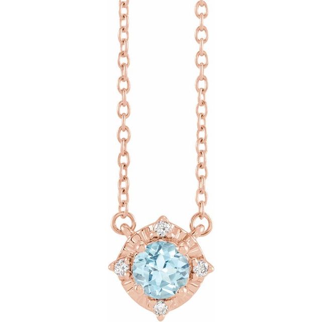 1/100 CTW Natural Aquamarine Round Necklace in 14K Gold & Sterling Silver
