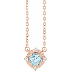 1/100 CTW Natural Aquamarine Round Necklace in 14K Gold & Sterling Silver