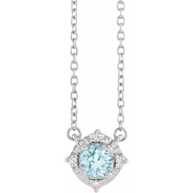 1/100 CTW Natural Aquamarine Round Necklace in 14K Gold & Sterling Silver