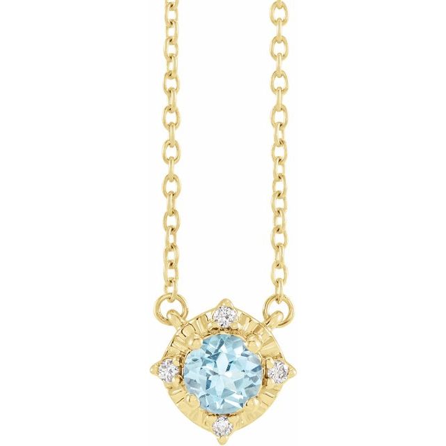 1/100 CTW Natural Aquamarine Round Necklace in 14K Gold & Sterling Silver