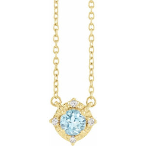 1/100 CTW Natural Aquamarine Round Necklace in 14K Gold & Sterling Silver