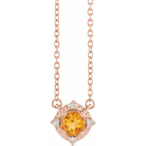 1/100 CTW Natural Aquamarine Round Necklace in 14K Gold & Sterling Silver