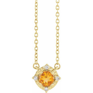 1/100 CTW Natural Aquamarine Round Necklace in 14K Gold & Sterling Silver