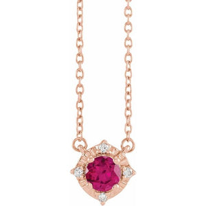 14K Gold Mozambique Garnet and Diamond Necklace