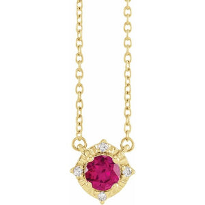 14K Gold Mozambique Garnet and Diamond Necklace