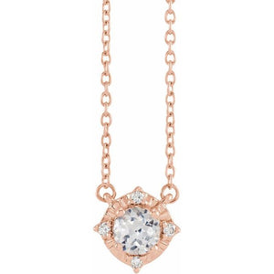 1/100 CTW Lab-Grown White Sapphire and Natural Diamond Round Necklace in 14K Gold & Silver