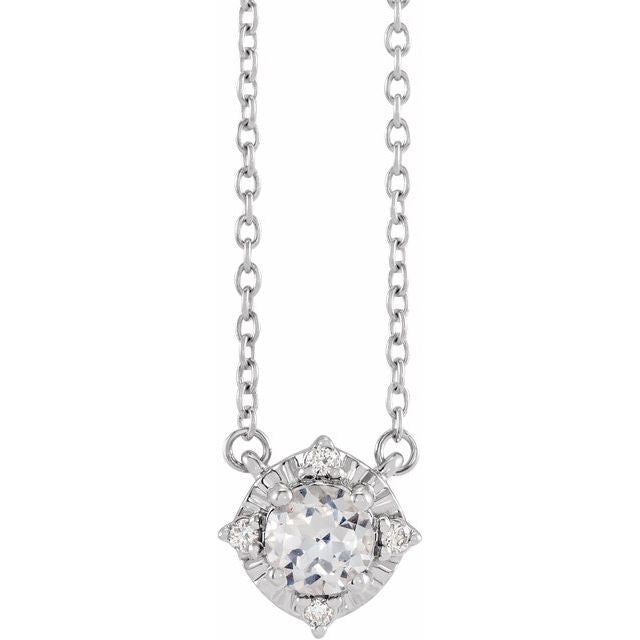 1/100 CTW Lab-Grown White Sapphire and Natural Diamond Round Necklace in 14K Gold & Silver