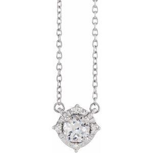 1/100 CTW Lab-Grown White Sapphire and Natural Diamond Round Necklace in 14K Gold & Silver