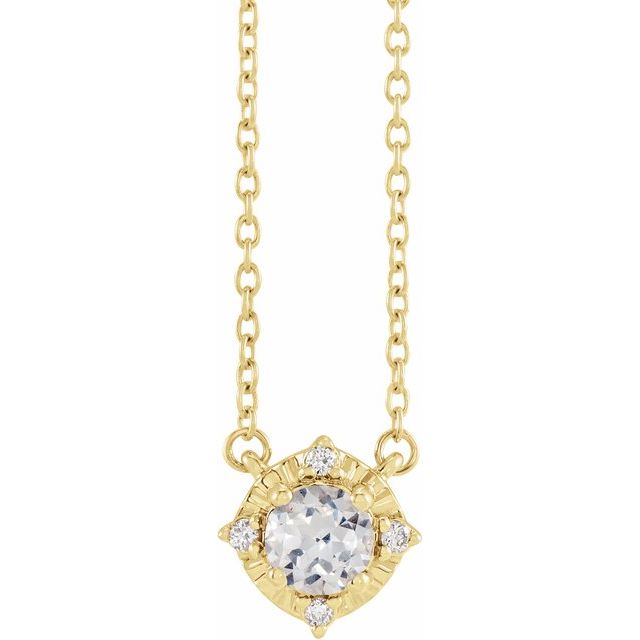 1/100 CTW Lab-Grown White Sapphire and Natural Diamond Round Necklace in 14K Gold & Silver