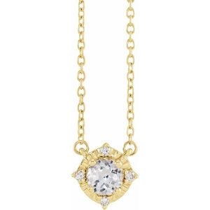 1/100 CTW Lab-Grown White Sapphire and Natural Diamond Round Necklace in 14K Gold & Silver
