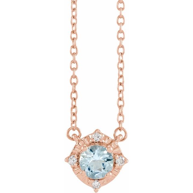1/100 CTW Natural Aquamarine Round Necklace in 14K Gold & Sterling Silver