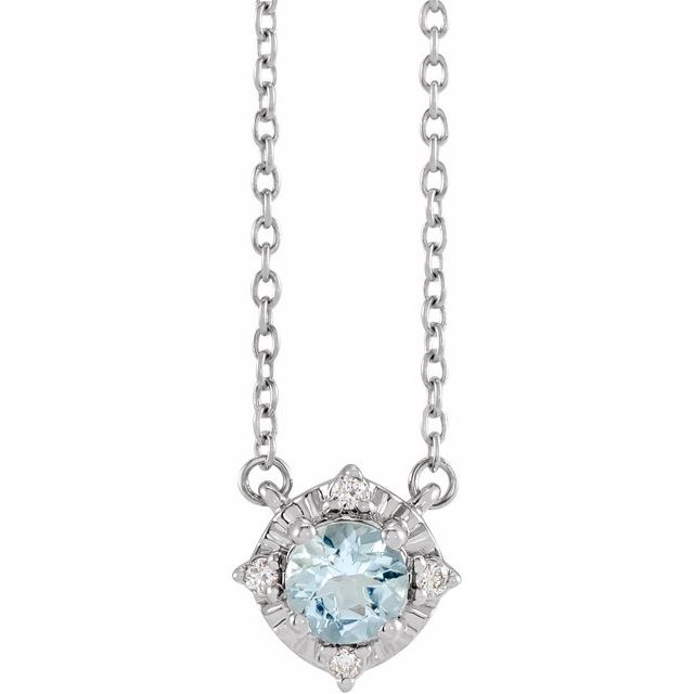 1/100 CTW Natural Aquamarine Round Necklace in 14K Gold & Sterling Silver